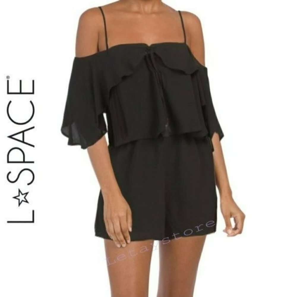 NWT L Space Cold Shoulder Ruffle Trim Beach Cover-Up Romper